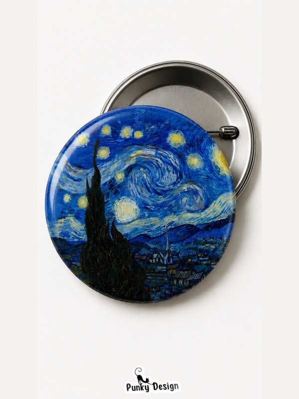Yıldızlı Gece Rozet Kartlı Van Gogh Temalı Sanat Rozeti Vintage Broş Pin-44 mm