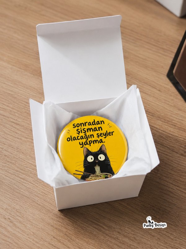 3’lü Diyet Temalı Kedi Buzdolabı Magnet Seti 58 mm Motivasyon Yazılı Dekoratif Magnet