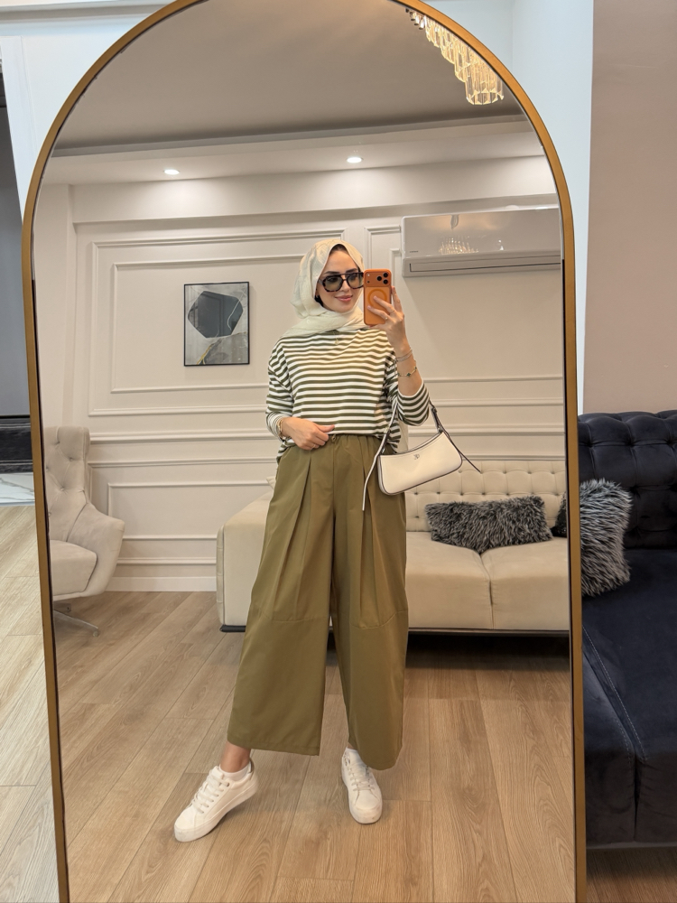 PİLE DETAYLI  BEL İP BAĞLAMALI PANTOLON 