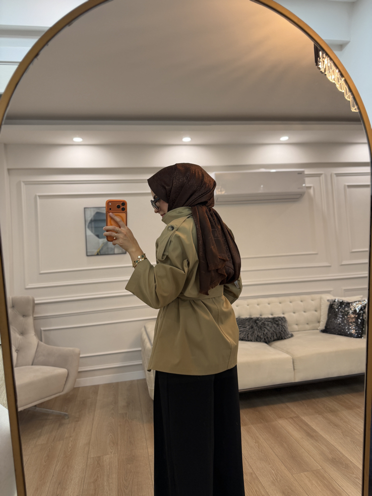 PREMİUM DİK YAKA ÇİFT DÜĞMELİ KEMERLİ TRENCH 