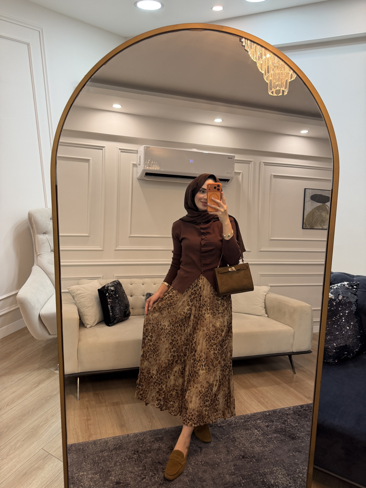 Premium Leopar Desenli Şifon Etek