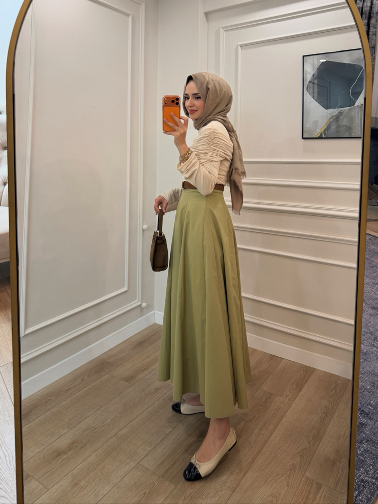 Parçalı Poplin Etek 