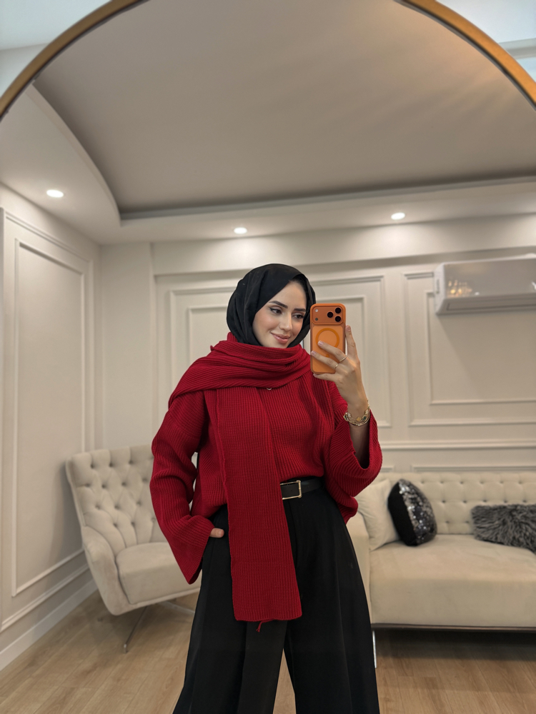 ŞAL DETAYLI TRİKO KAZAK 