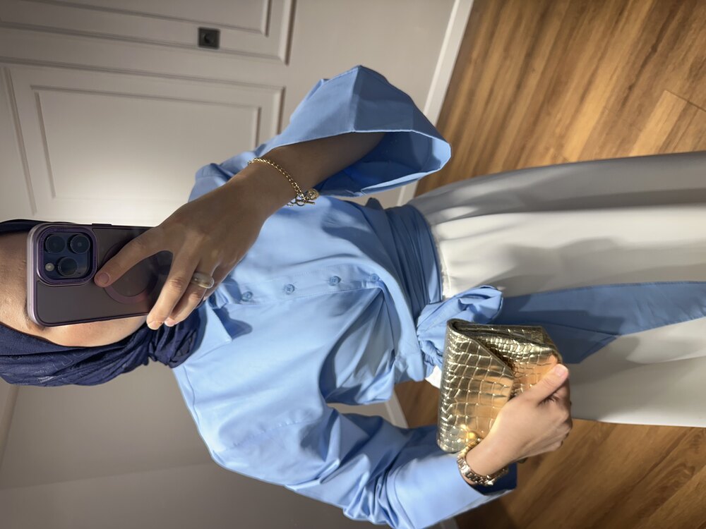 Mavi  Önden Bağlamalı Crop Gömlek  