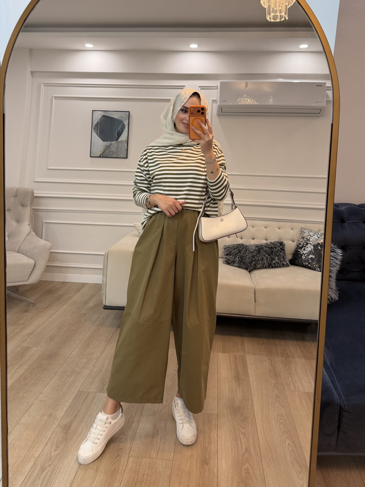 PİLE DETAYLI  BEL İP BAĞLAMALI PANTOLON 