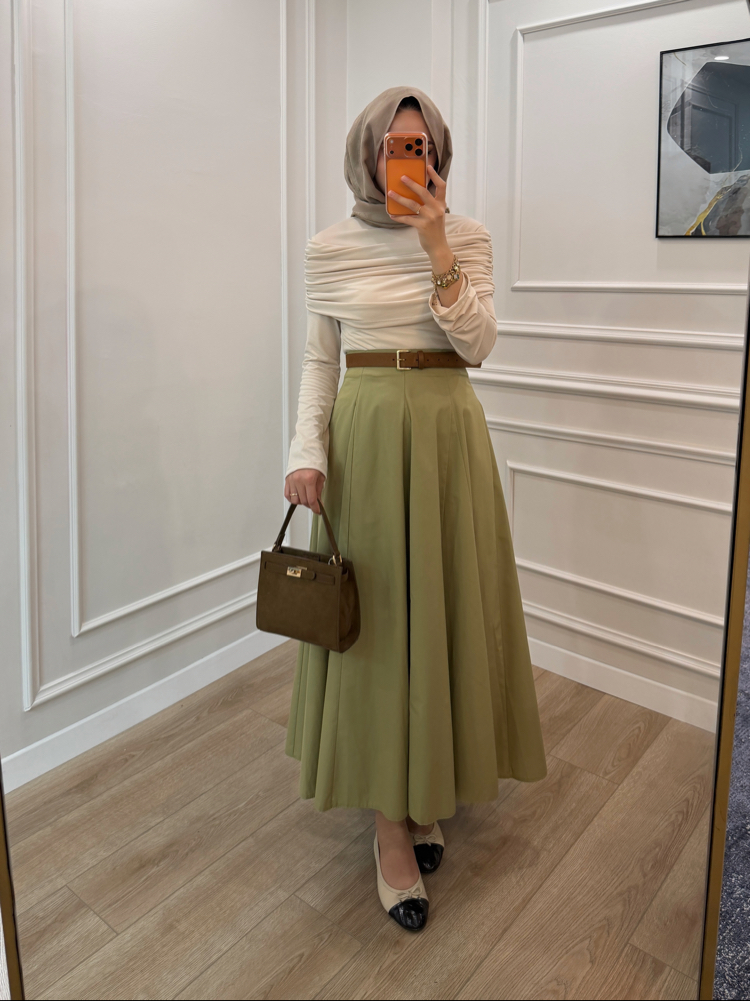 Parçalı Poplin Etek 