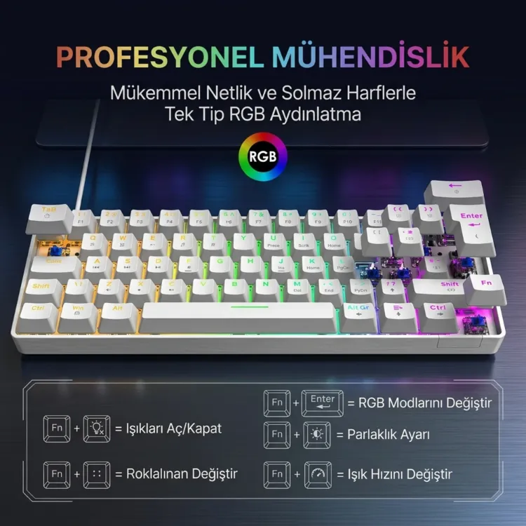 Sarftech T60 Blue Switch Mekanik 60% RGB Klavye