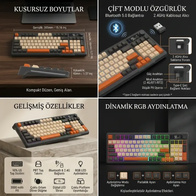 Freewolf M96 Kablosuz Mekanik Klavye