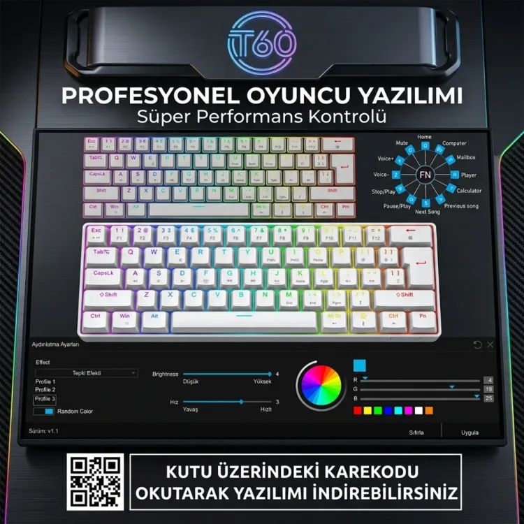 Sarftech T60 Blue Switch Mekanik 60% RGB Klavye