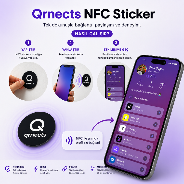 Qrnects NFC Sticker – Dijital Profil ve Sosyal Medya Kartı