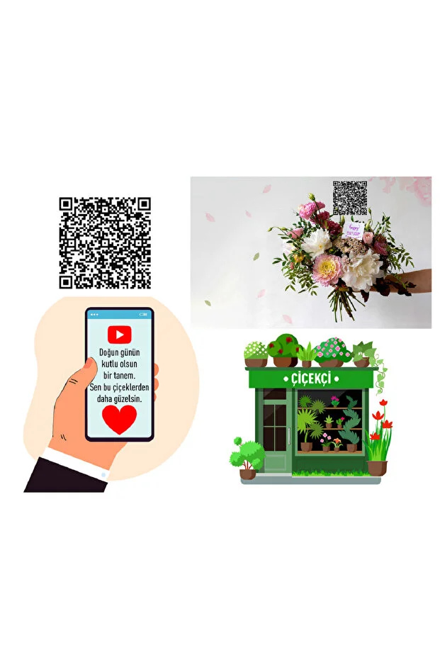 QRready Çiçek Kutlama Karekodu QR Çiçek Çiçek QR Kodu 1 Paket 50 Çift