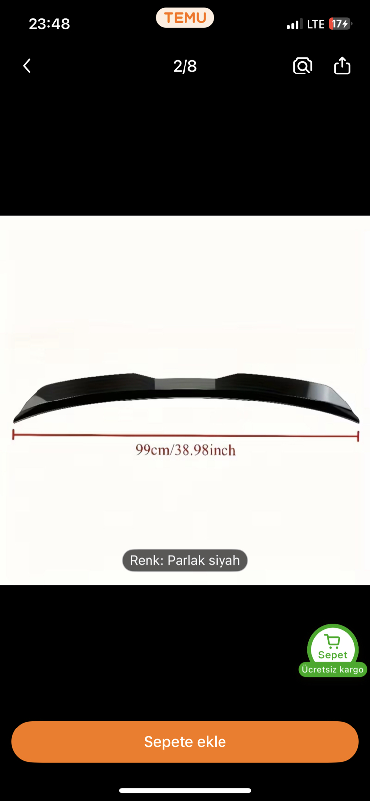 RCZ VE HATCHBACK UYUMLU PİANOBLACK SPOİLER