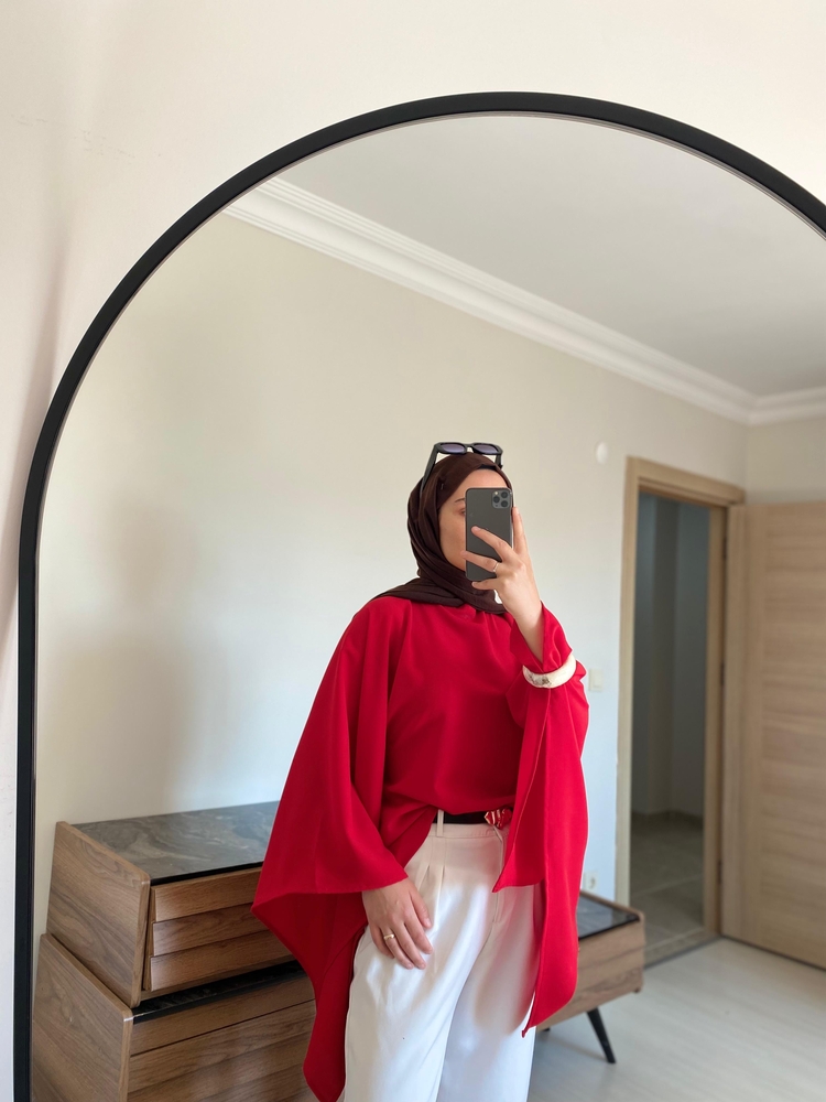 Krep kırmızı bluz