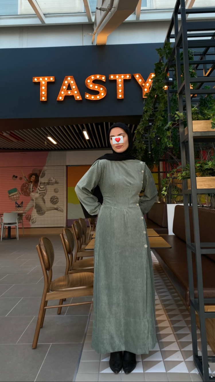 Fitilli kadife elbise mint