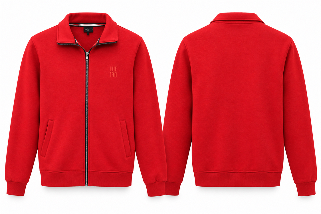 Kırmızı Fermuarlı Dik Yaka Sweatshirt