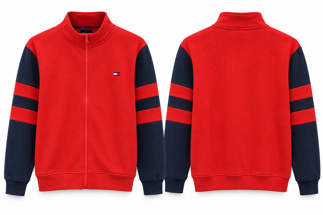 Kırmızı Lacivert Fermuarlı Spor Sweatshirt