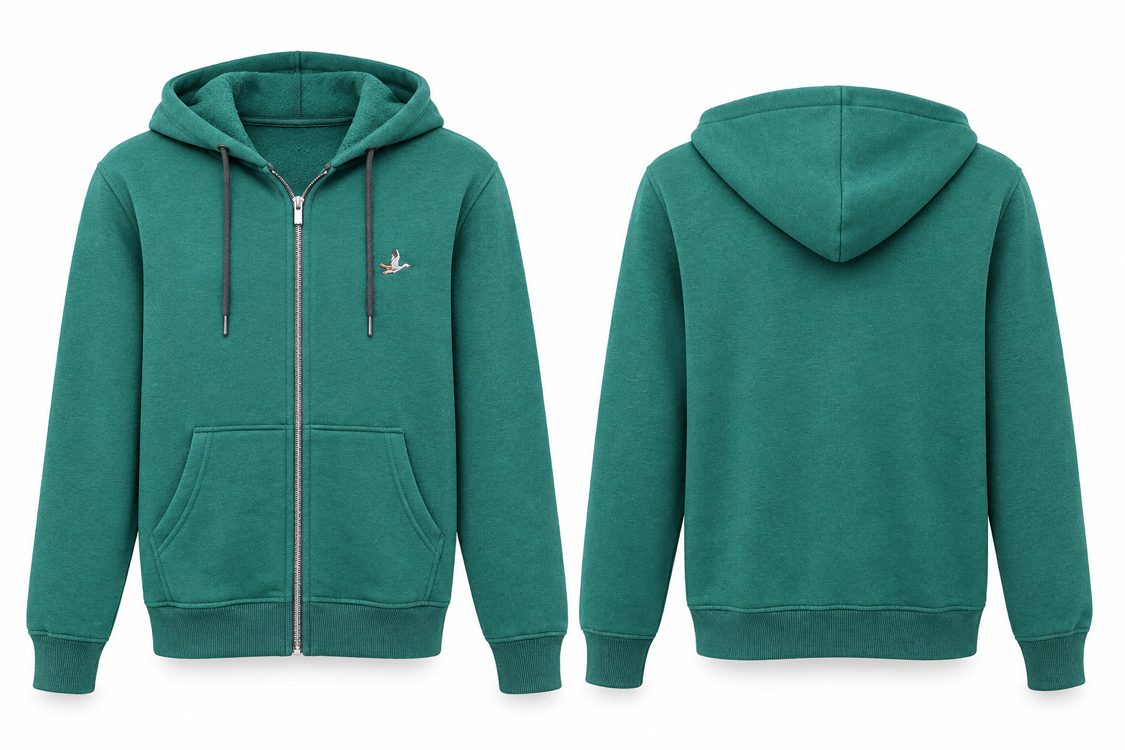 Petrol Yeşili Fermuarlı Kapüşonlu Sweatshirt