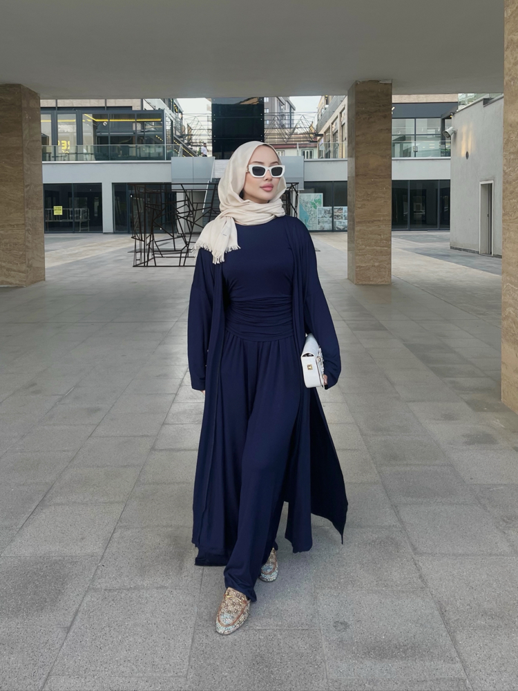 Üçlü Abaya Takım Lacivert ( ön sipariş )