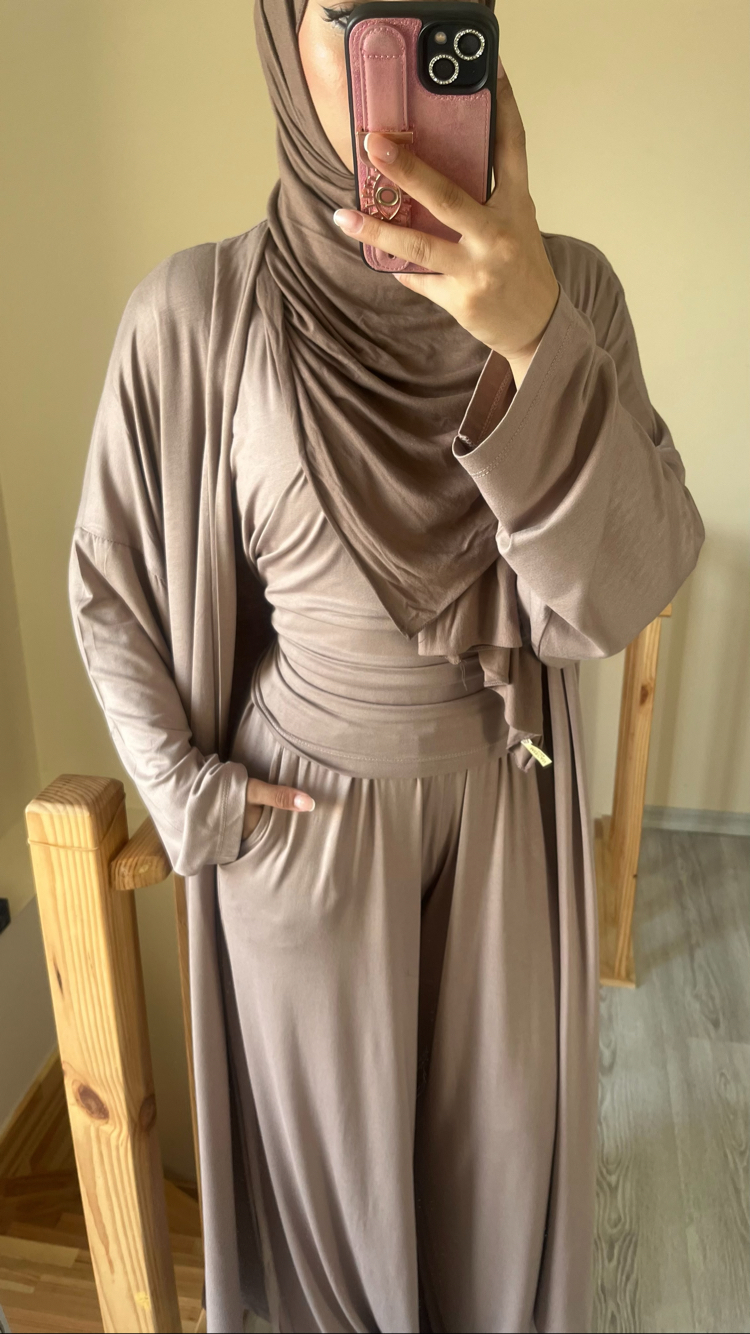 Üçlü Abaya Takım Vizon (Ön Sipariş)
