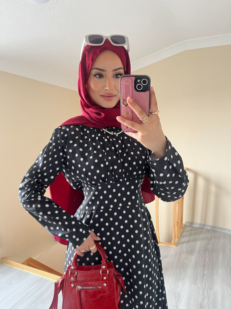 Siyah Polka Elbise