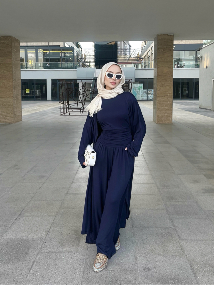 Üçlü Abaya Takım Lacivert ( ön sipariş )