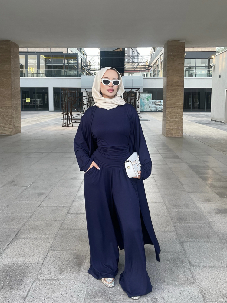 Üçlü Abaya Takım Lacivert ( ön sipariş )
