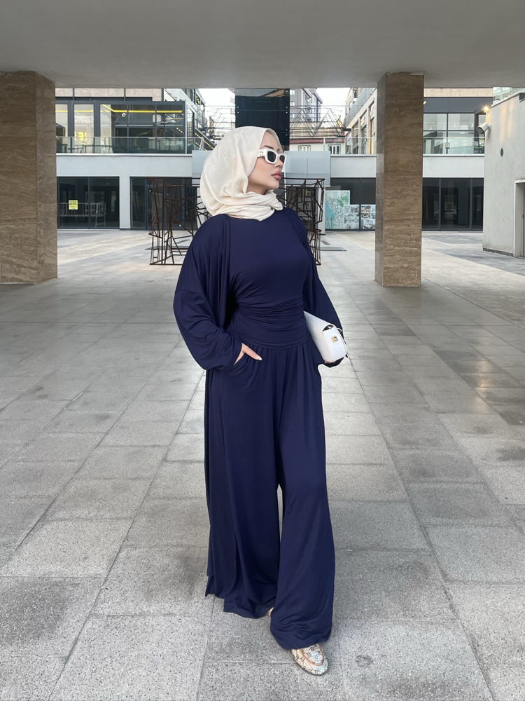 Üçlü Abaya Takım Lacivert ( ön sipariş )