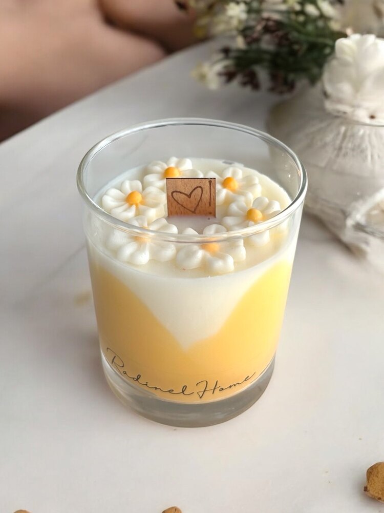 Papatya mumu ahşap fitil sarı renk