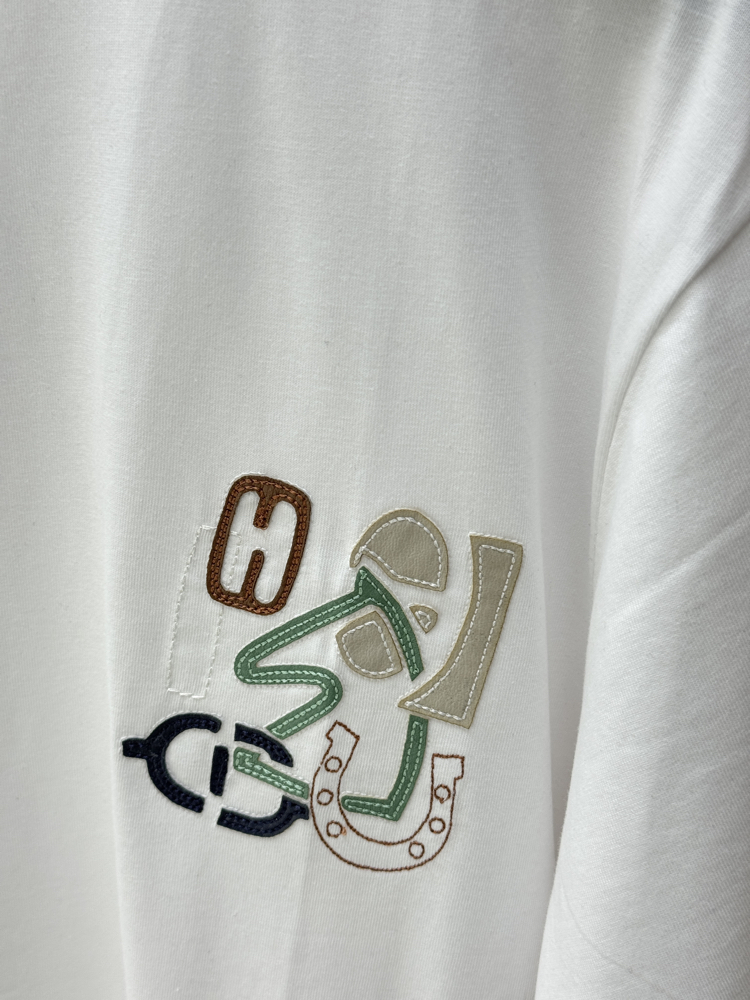 Hermes Logo İşlemeli Beyaz Tshirt