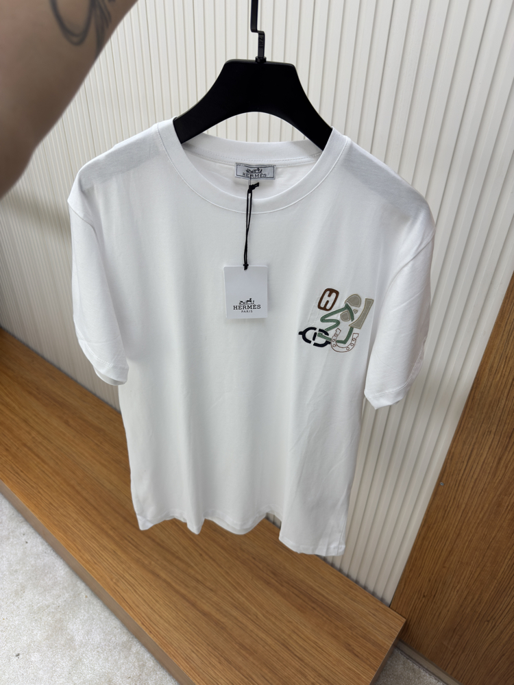 Hermes Logo İşlemeli Beyaz Tshirt