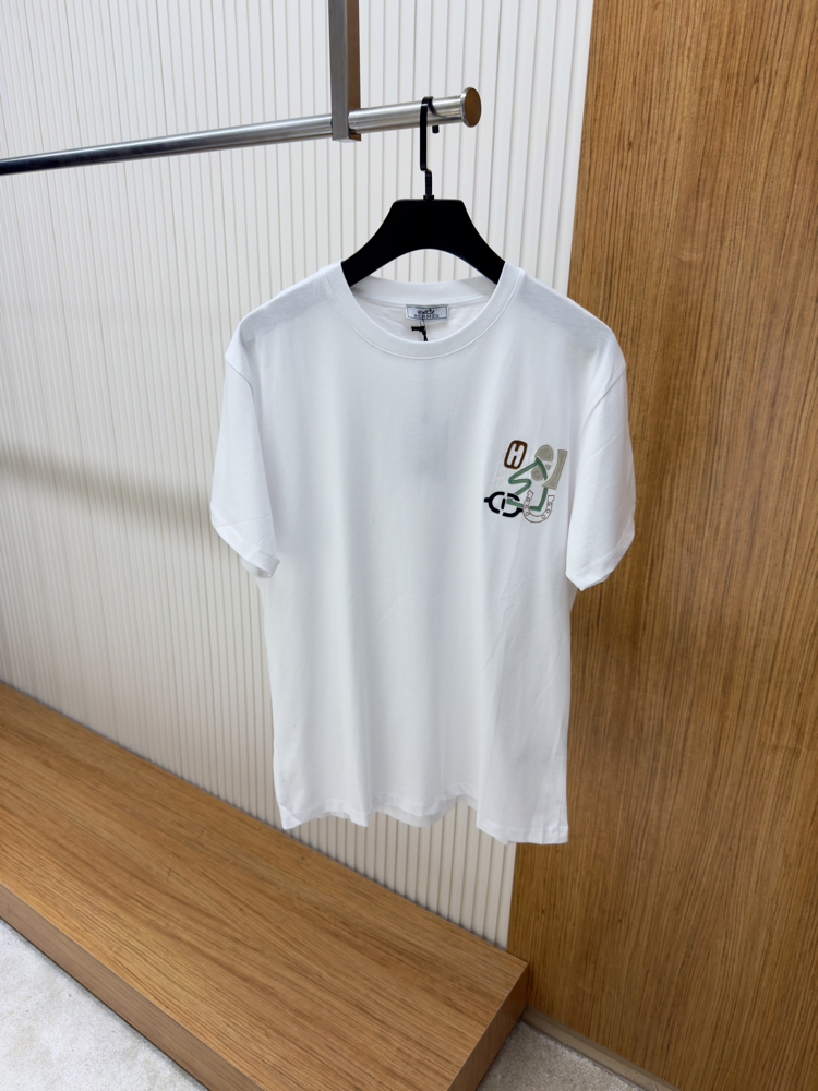 Hermes Logo İşlemeli Beyaz Tshirt