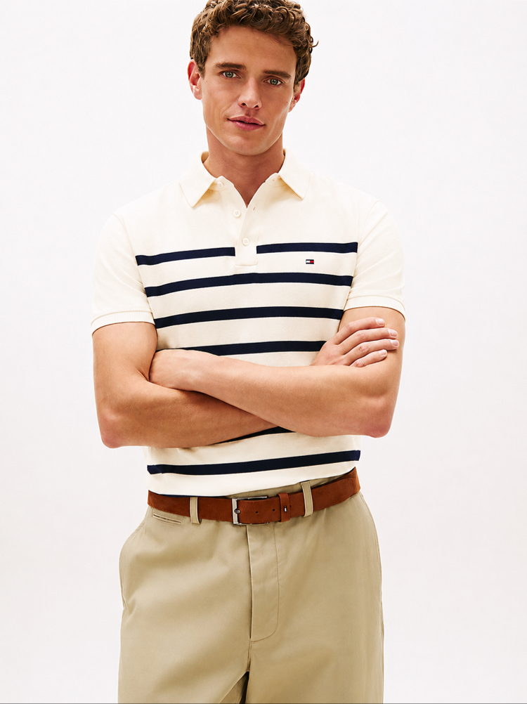 Beyaz Merserize Örme Triko Polo Yaka T-Shirt