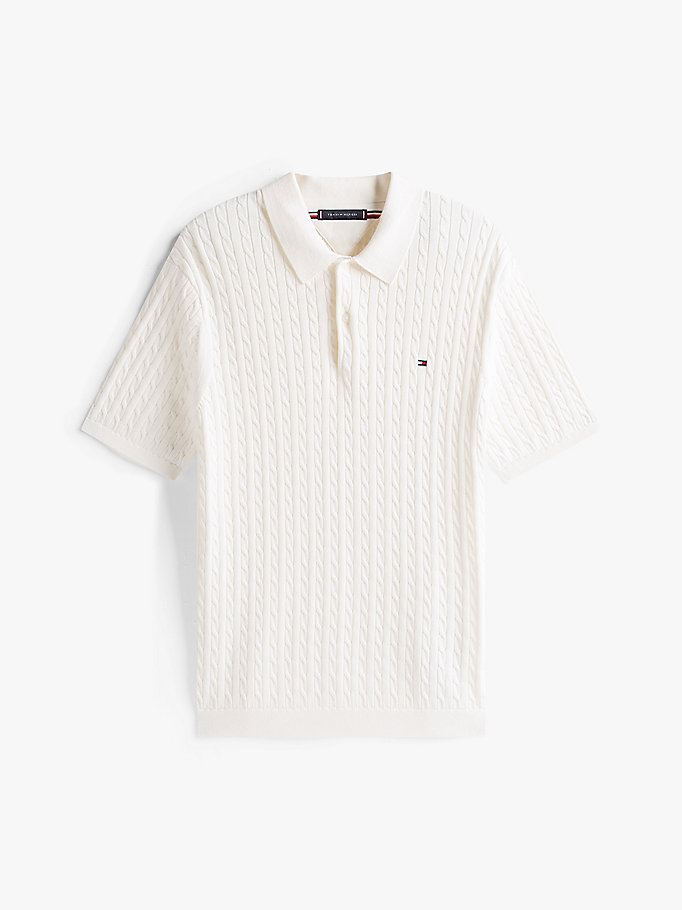 Beyaz Merserize Örme Triko Polo Yaka T-Shirt