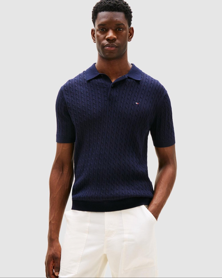 Lacivert Merserize Örme Triko Polo Yaka T-Shirt