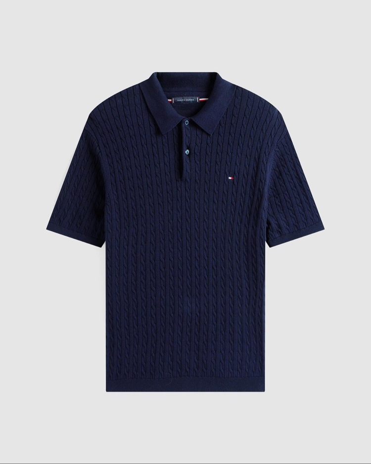 Lacivert Merserize Örme Triko Polo Yaka T-Shirt