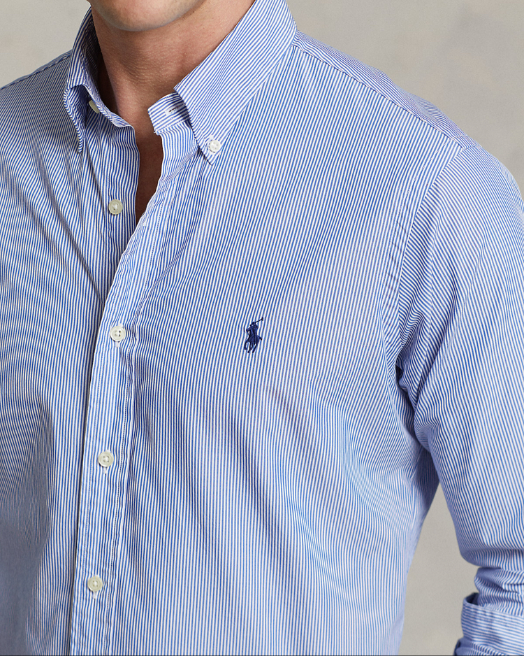 Mavi Çizgili Slim Fit %100 Cotton Gömlek