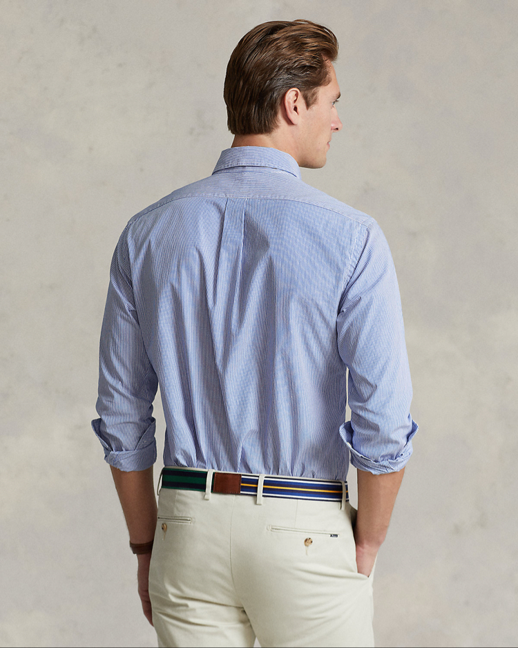 Mavi Çizgili Slim Fit %100 Cotton Gömlek