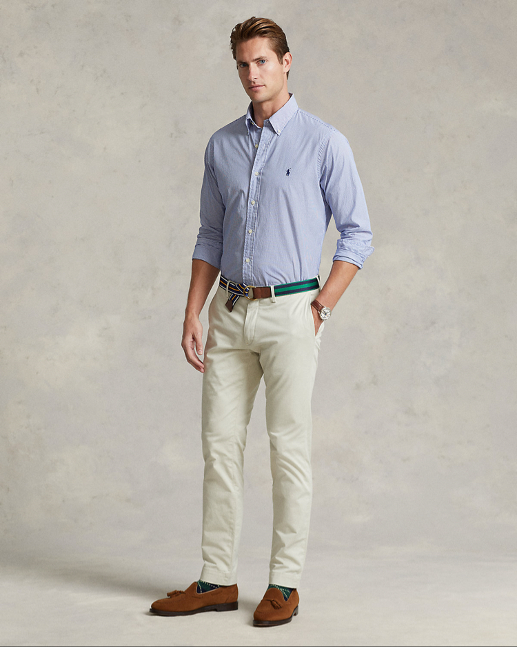 Mavi Çizgili Slim Fit %100 Cotton Gömlek