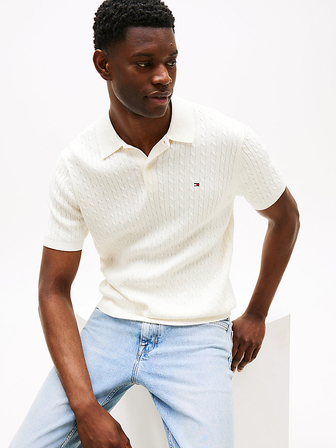 Beyaz Merserize Örme Triko Polo Yaka T-Shirt