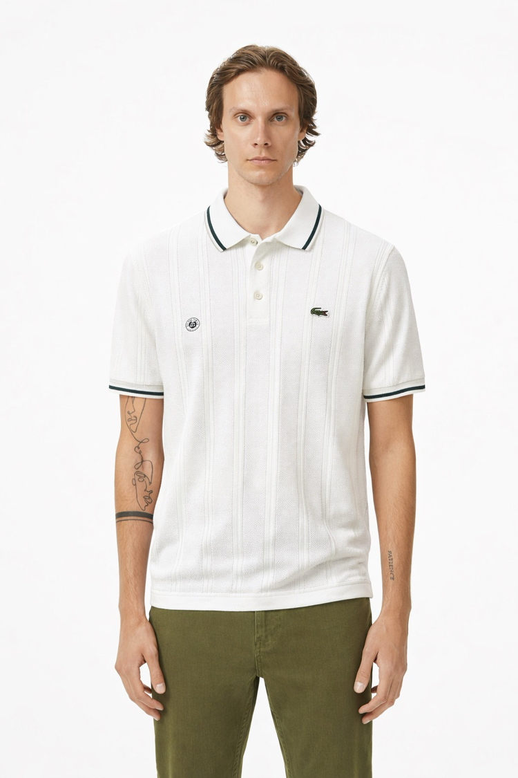 Beyaz Merserize Örme Triko Polo Yaka T-Shirt