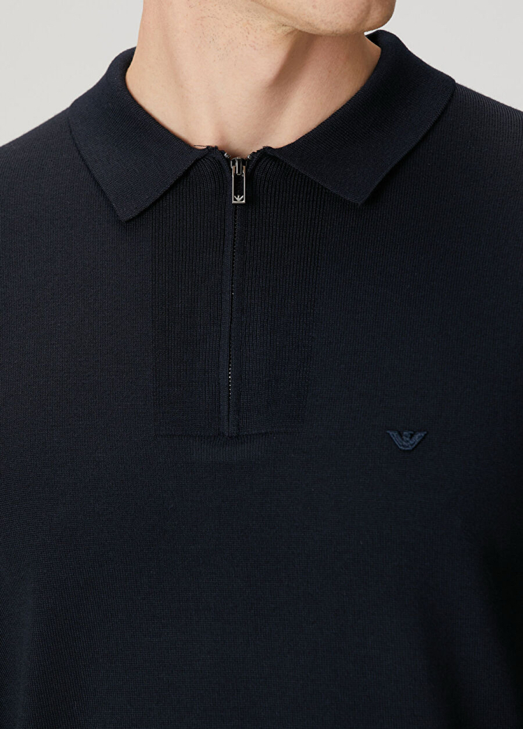 Lacivert Merserize Örme Triko Polo Yaka T-Shirt
