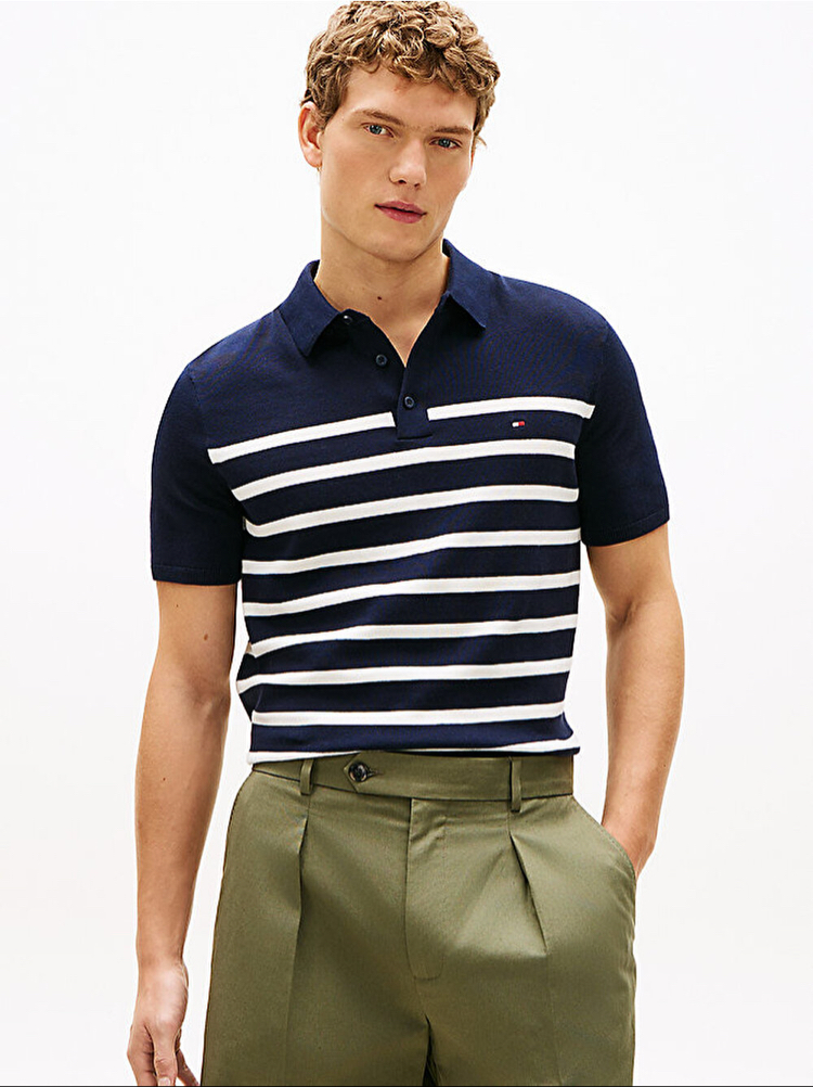 Lacivert Merserize Örme Triko Polo Yaka T-Shirt