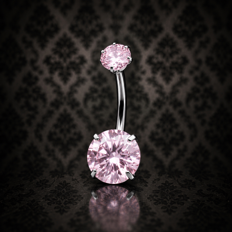 Silver Cerrahi Çelik Pembe Taşlı Belly