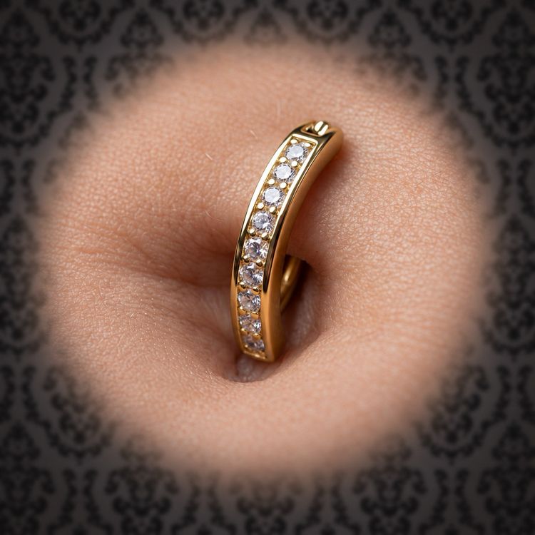 Cerrahi Çelik Gold Taşlı Halka Belly