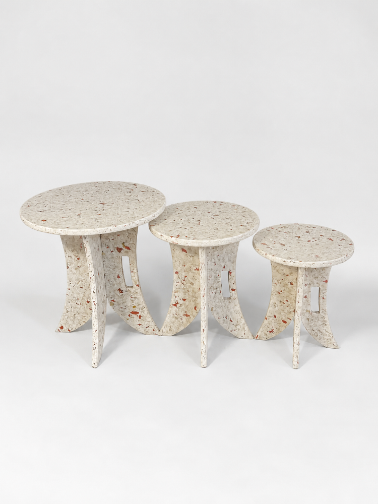 Geri Dönüşüm Plastik İç İçe Geçmeli 3'lü Sehpa Takımı - Terrazzo Desen - SMALL