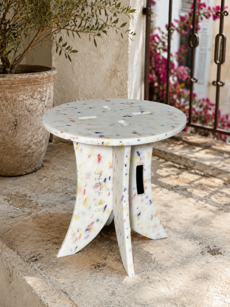 Geri Dönüşüm Plastik İç İçe Geçmeli 3'lü Sehpa Takımı - Terrazzo Desen - LARGE