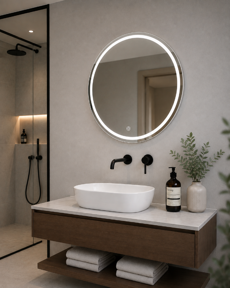 Beyaz PVC Çerçeveli Modern LED Dokunmatik Ayna