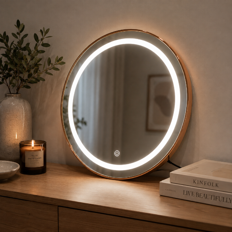Bronz PVC Çerçeveli Modern LED Dokunmatik Ayna