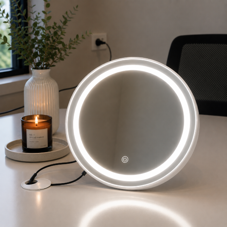 Beyaz PVC Çerçeveli Modern LED Dokunmatik Ayna