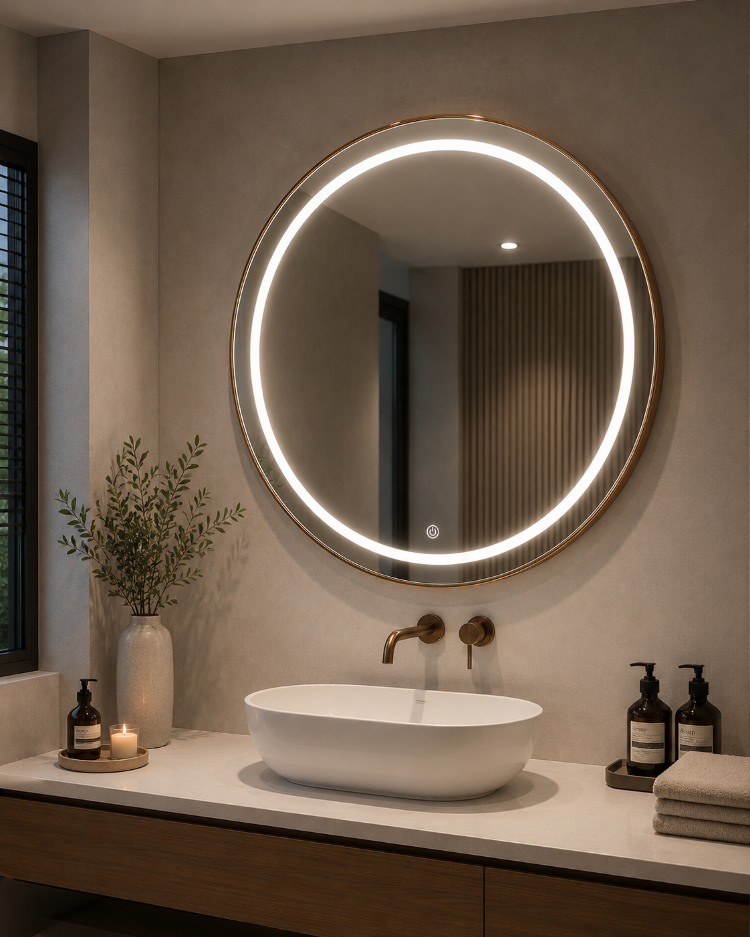 Bronz PVC Çerçeveli Modern LED Dokunmatik Ayna